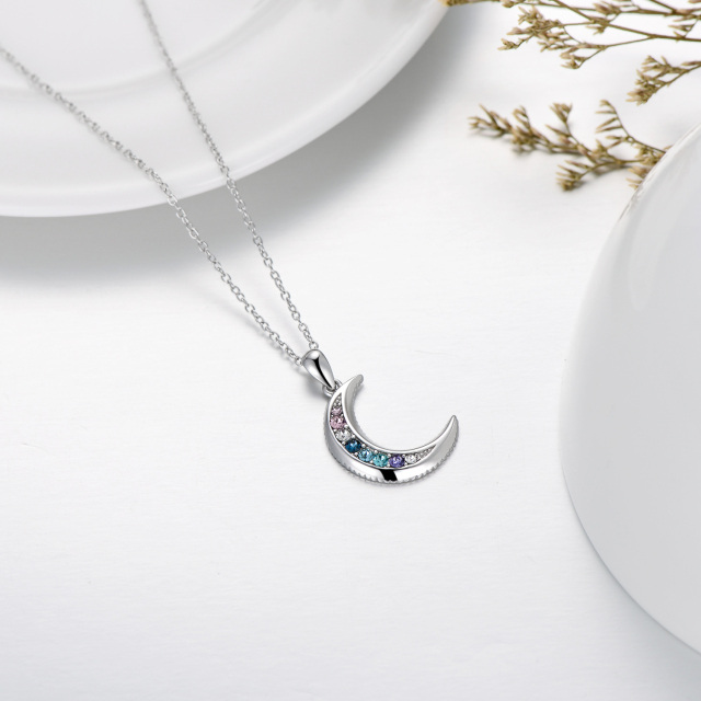 Sterling Silver Crystal Moon Pendant Necklace for Women Girls-4