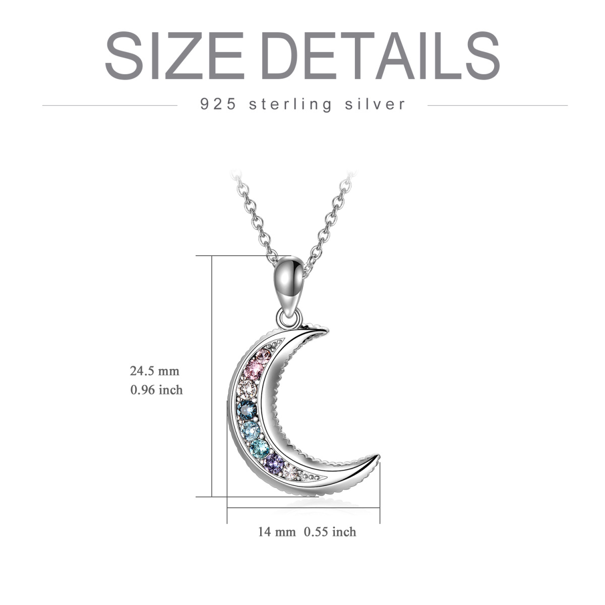 Sterling Silver Crystal Moon Pendant Necklace for Women Girls-5