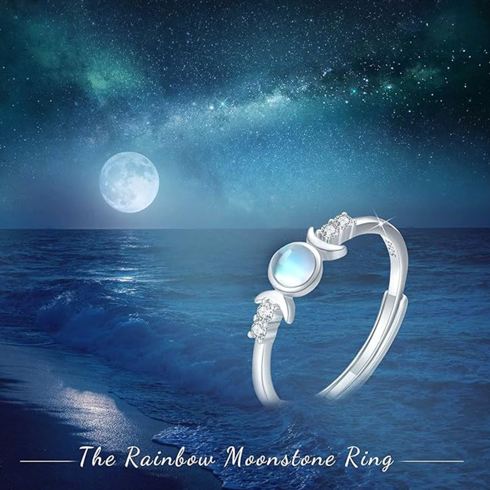 Mood Ring Anéis de deusa tripla de prata esterlina 925 para mulheres-3