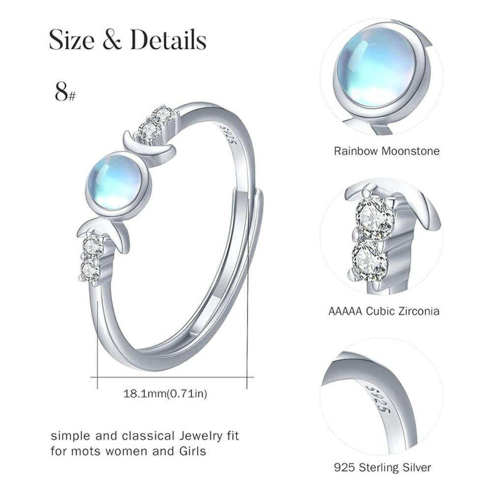 Mood Ring Anéis de deusa tripla de prata esterlina 925 para mulheres-4
