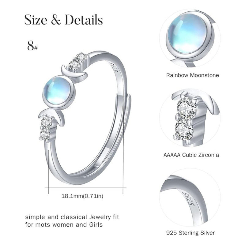 Mood Ring Anéis de deusa tripla de prata esterlina 925 para mulheres-4