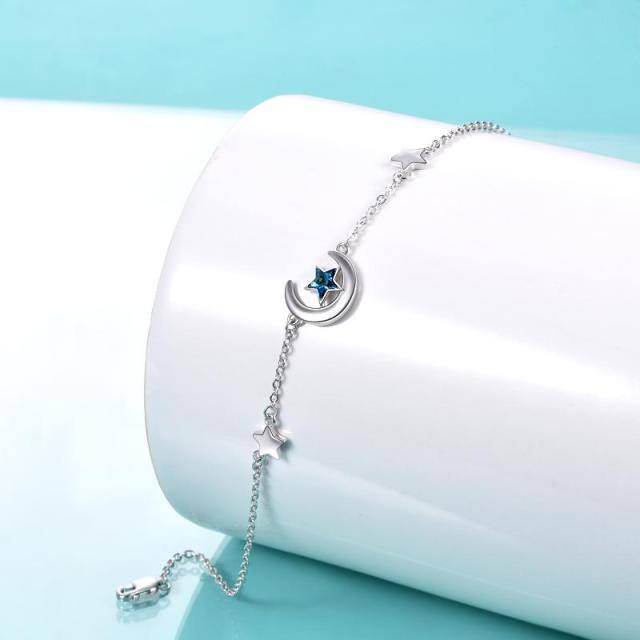 Sterling Silver Crystal Moon & Star Single Layer Anklet-3