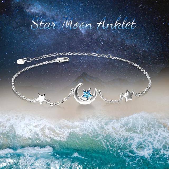 Bracelet de cheville en argent sterling avec étoile et lune en cristal-6