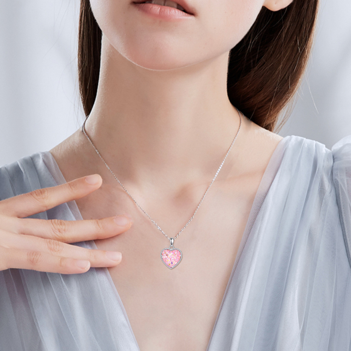 Sterling Silver Crystal Mother & Daughter & Sisters & Heart Pendant Necklace-2