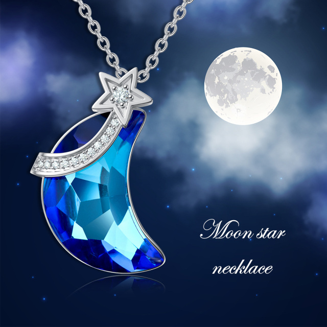 Sterling Silver Crystal Mother & Moon Pendant Necklace-6