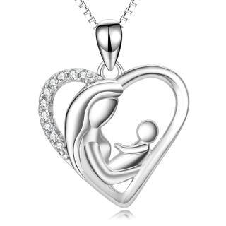 Sterling Silver Crystal Mother Pendant Necklace-2