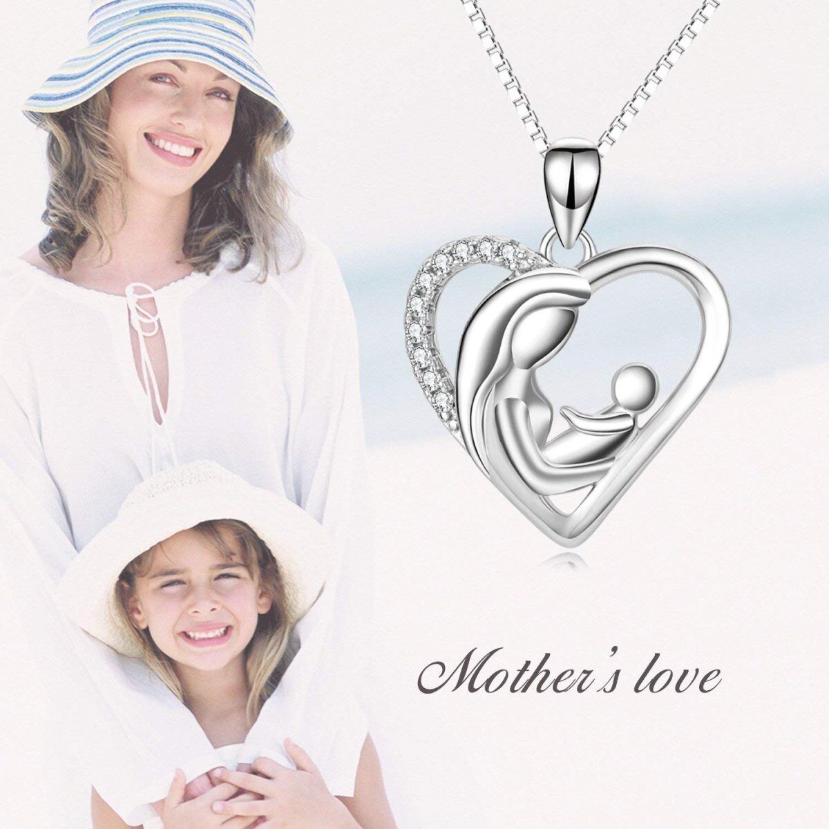 Sterling Silver Crystal Mother Pendant Necklace-5