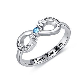 Sterling Silver Crystal Mother Ring with Engraved Word-2