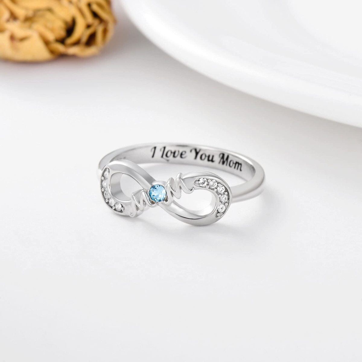 Bague mère en cristal en argent sterling avec mot gravé-3