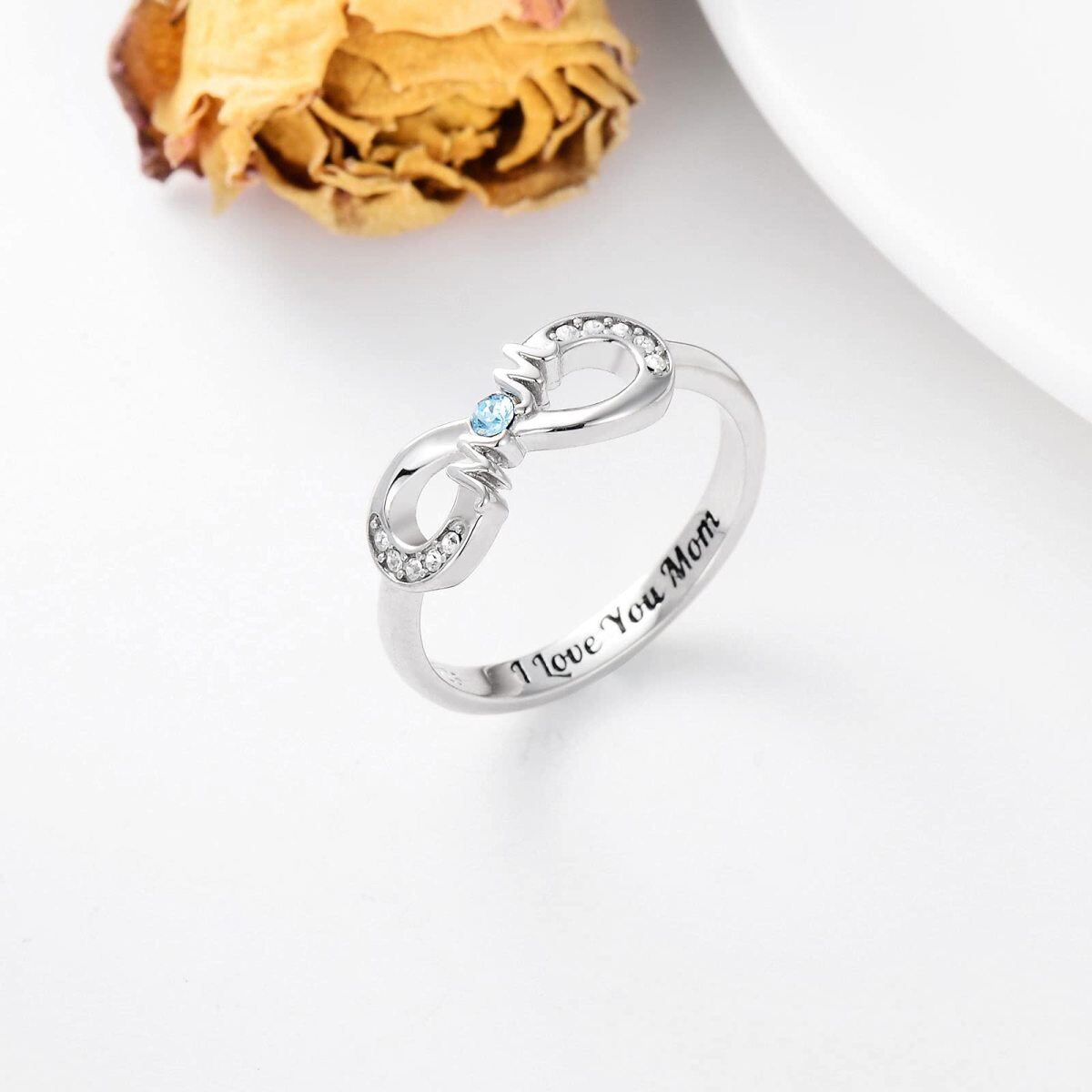 Bague mère en cristal en argent sterling avec mot gravé-4