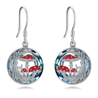 Sterling Silver Round Blue Crystal Mushroom & Celtic Knot Moon Drop Earrings For Women-1