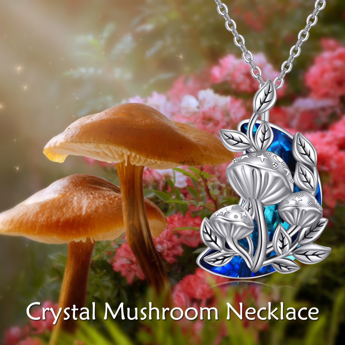 Sterling Silver Crystal Mushroom Pendant Necklace-6