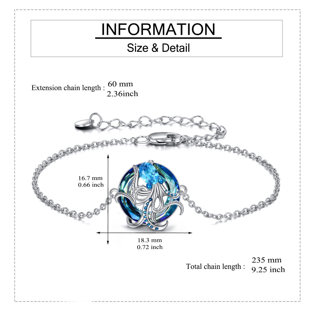 Sterling Silver Crystal Octopus Charm Bracelet-5