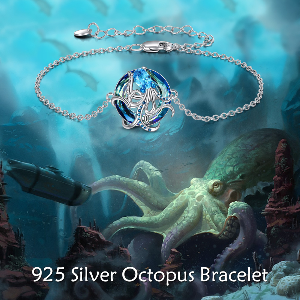 Sterling Silver Crystal Octopus Charm Bracelet-6