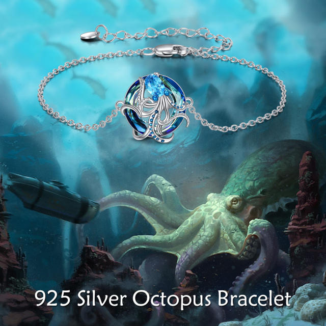 Sterling Silber Kristall Oktopus Anhänger Armband-6