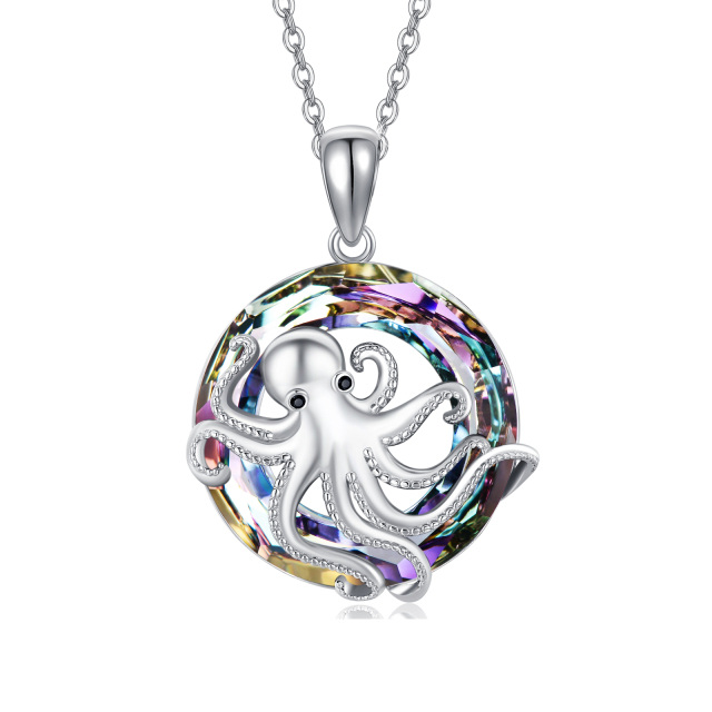 Sterling Silver Crystal Octopus Pendant Necklace-1