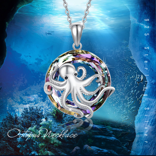 Sterling Silver Crystal Octopus Pendant Necklace-6