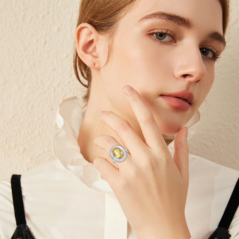 Sterling Silver Crystal Oval Shaped Ring-2