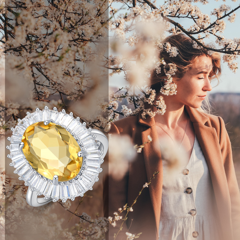 Sterling Silver Crystal Oval Shaped Ring-6