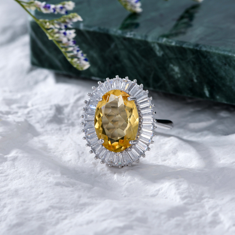 Sterling Silver Crystal Oval Shaped Ring-3