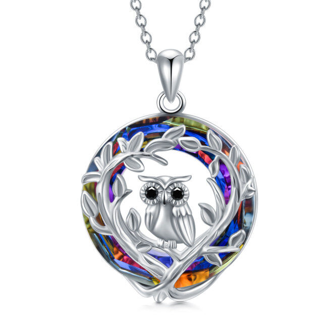 Sterling Silver Crystal Owl Pendant Necklace-4