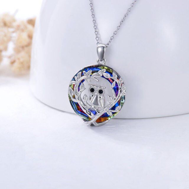 Sterling Silver Crystal Owl Pendant Necklace-3