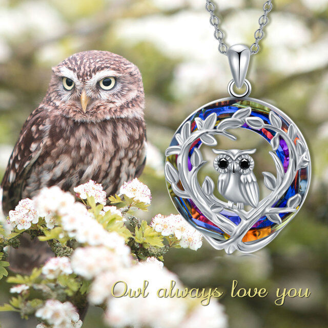 Sterling Silver Crystal Owl Pendant Necklace-6