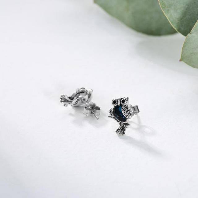 Sterling Silver Crystal Owl Stud Earrings-4