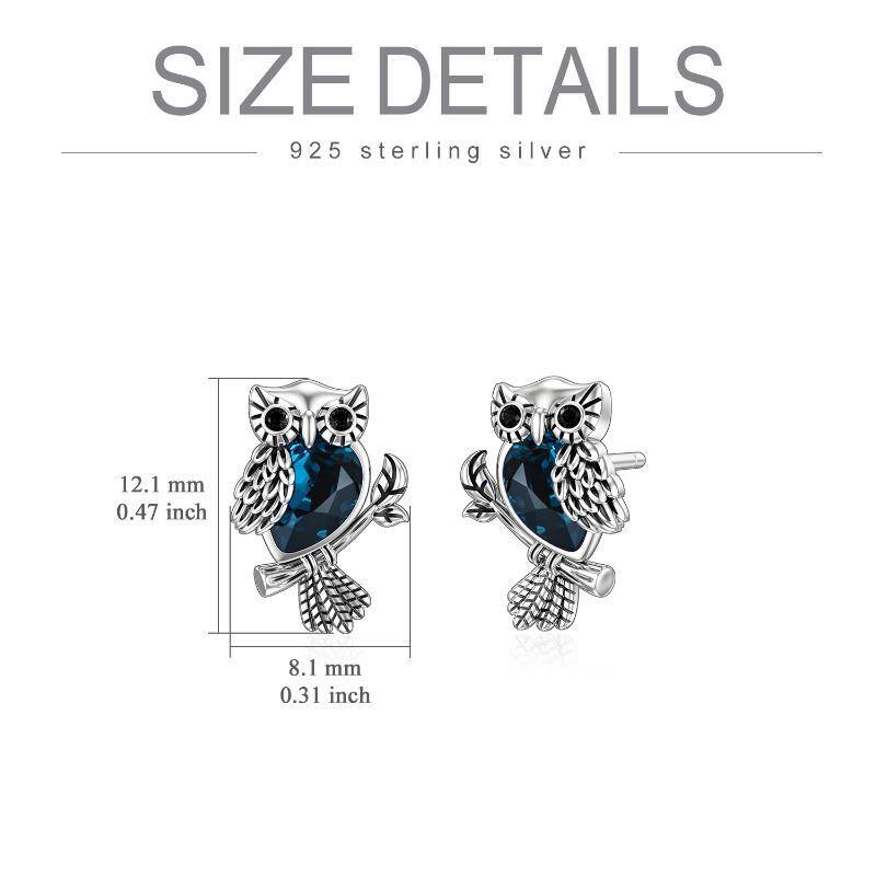 Sterling Silver Crystal Owl Stud Earrings-5