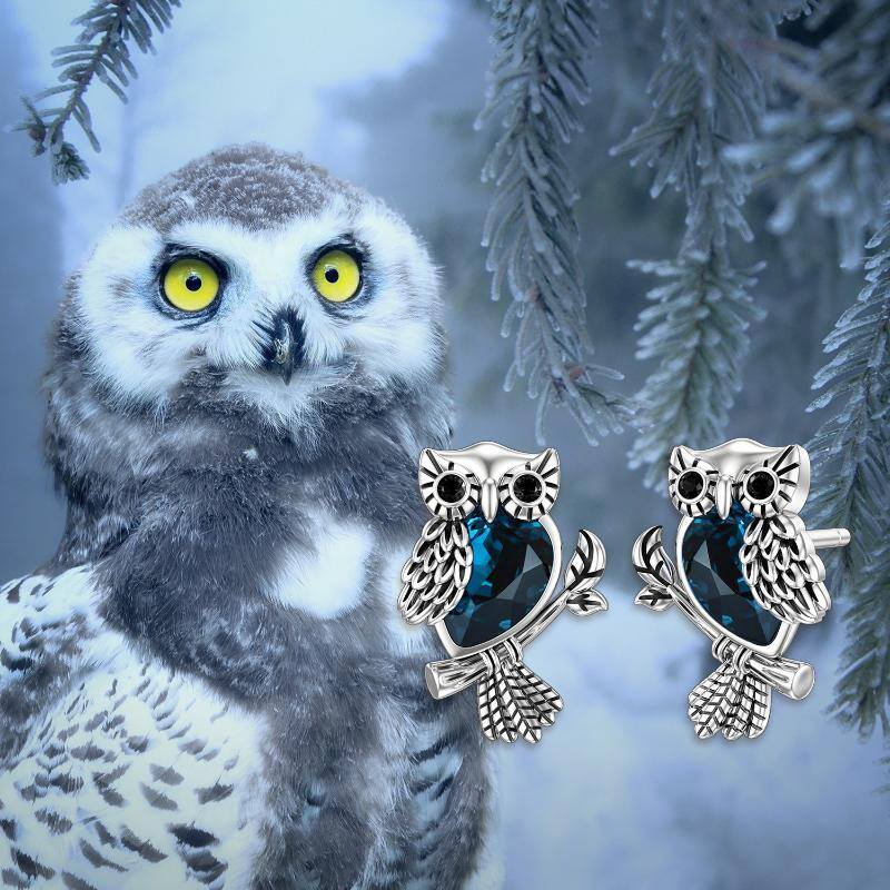 Sterling Silver Crystal Owl Stud Earrings-6