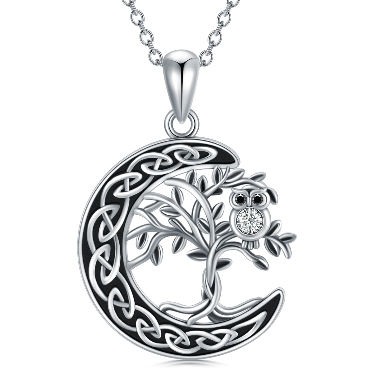 Collier en argent sterling avec pendentif hibou, arbre de vie, nœud celtique et lune-1