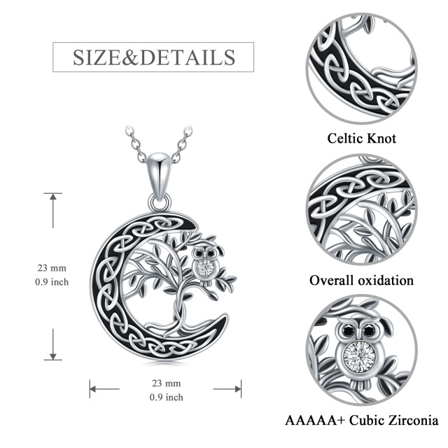 Collar colgante de plata de ley con búho de cristal y árbol de la vida y nudo celta y luna-5