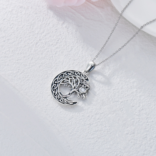 Collier en argent sterling avec pendentif hibou, arbre de vie, nœud celtique et lune-4