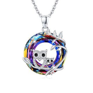 Sterling Silver Crystal Owl & Tree Of Life Pendant Necklace-2