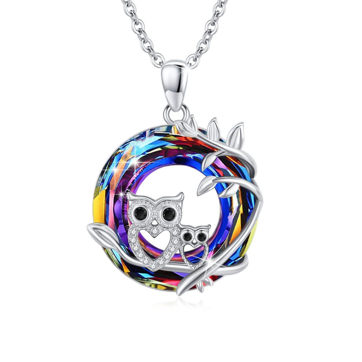 Sterling Silver Crystal Owl & Tree Of Life Pendant Necklace-1