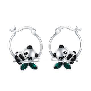 Sterling Silver Crystal Panda & Bamboo Hoop Earrings-35