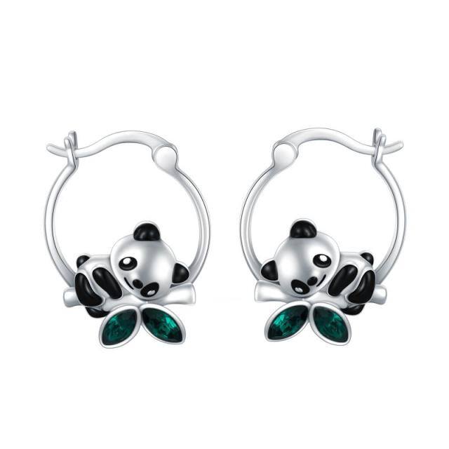 Sterling Silver Crystal Panda & Bamboo Hoop Earrings