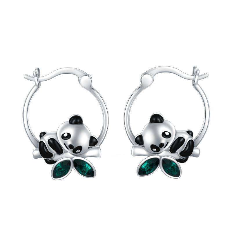 Boucles d'oreilles en argent sterling avec panda en cristal et bambou