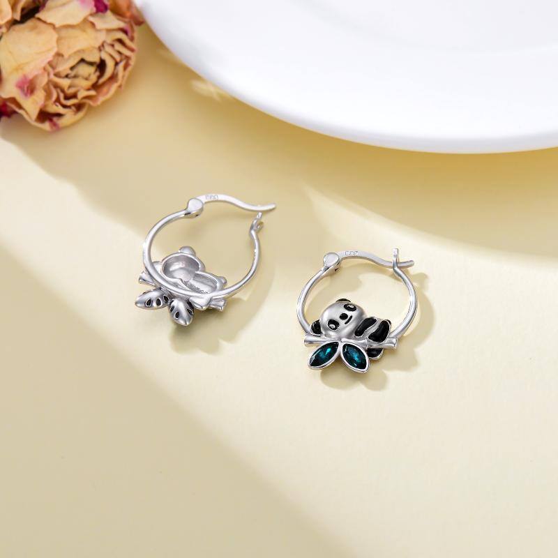 أقراط دائرية من الفضة الإسترلينية بتصميم باندا كريستالي وخيزران-4