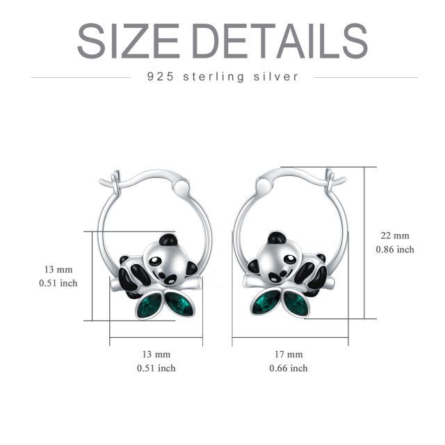 Sterling Silver Crystal Panda & Bamboo Hoop Earrings-5