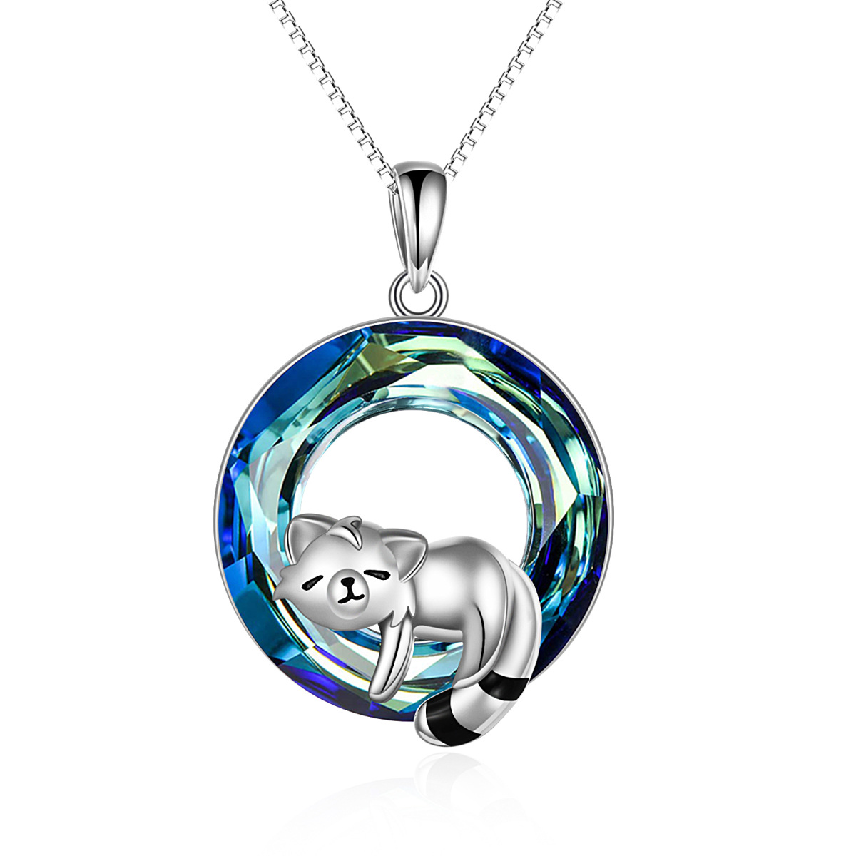 Collana con ciondolo Panda e cerchio in cristallo d'argento sterling-1