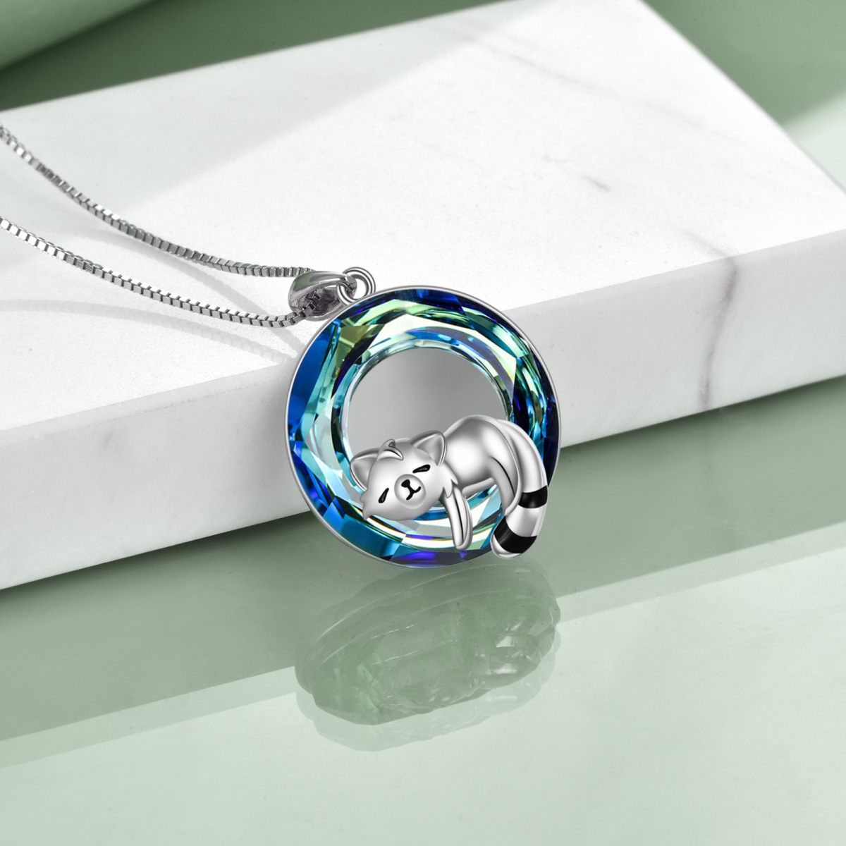 Sterling Silver Crystal Panda & Circle Pendant Necklace-4