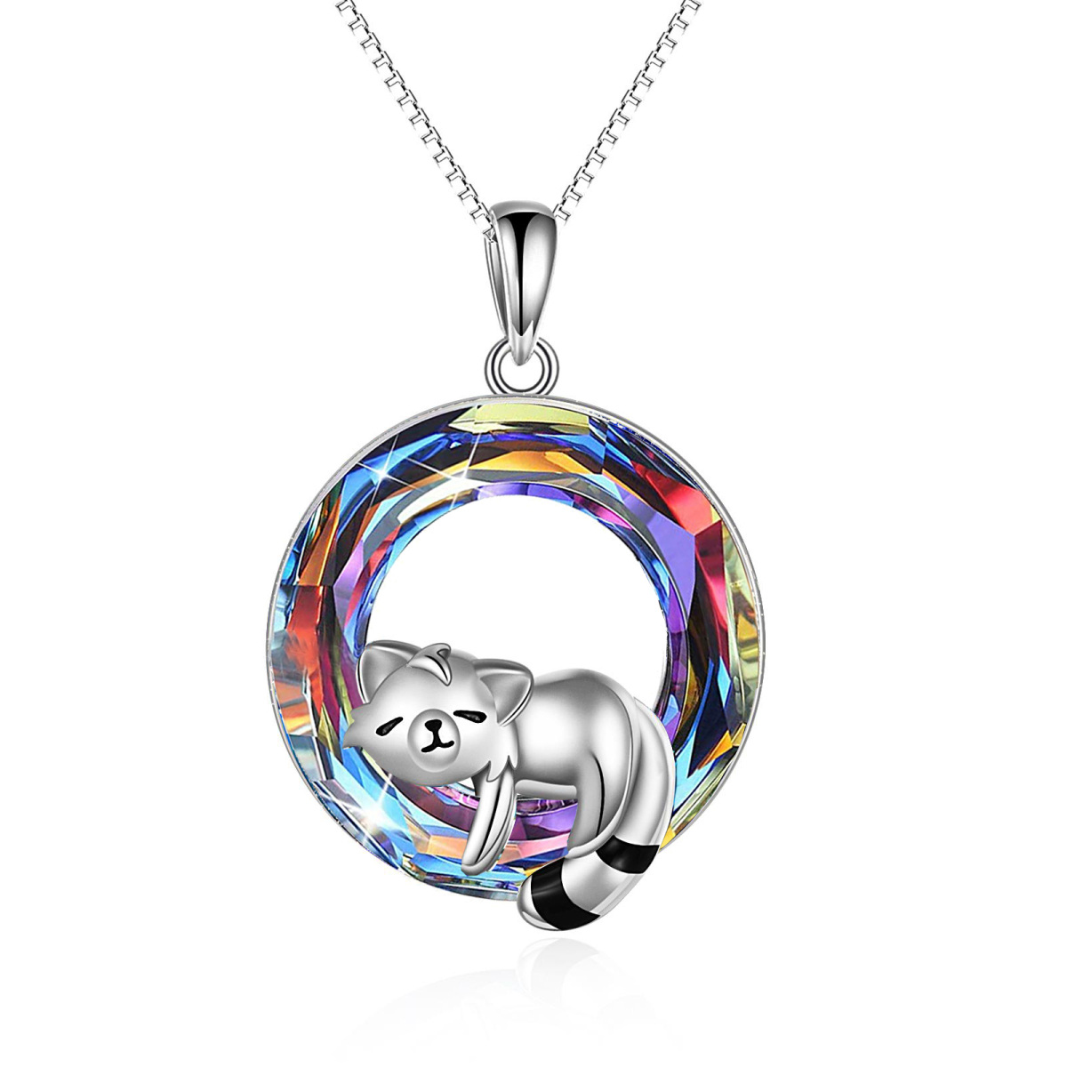 Sterling Silver Crystal Panda & Circle Pendant Necklace-1