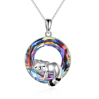 Sterling Silver Crystal Panda & Circle Pendant Necklace-4