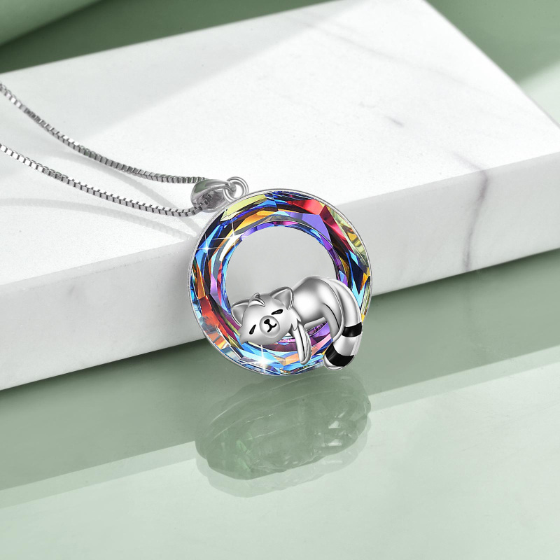 Sterling Silver Crystal Panda & Circle Pendant Necklace-3