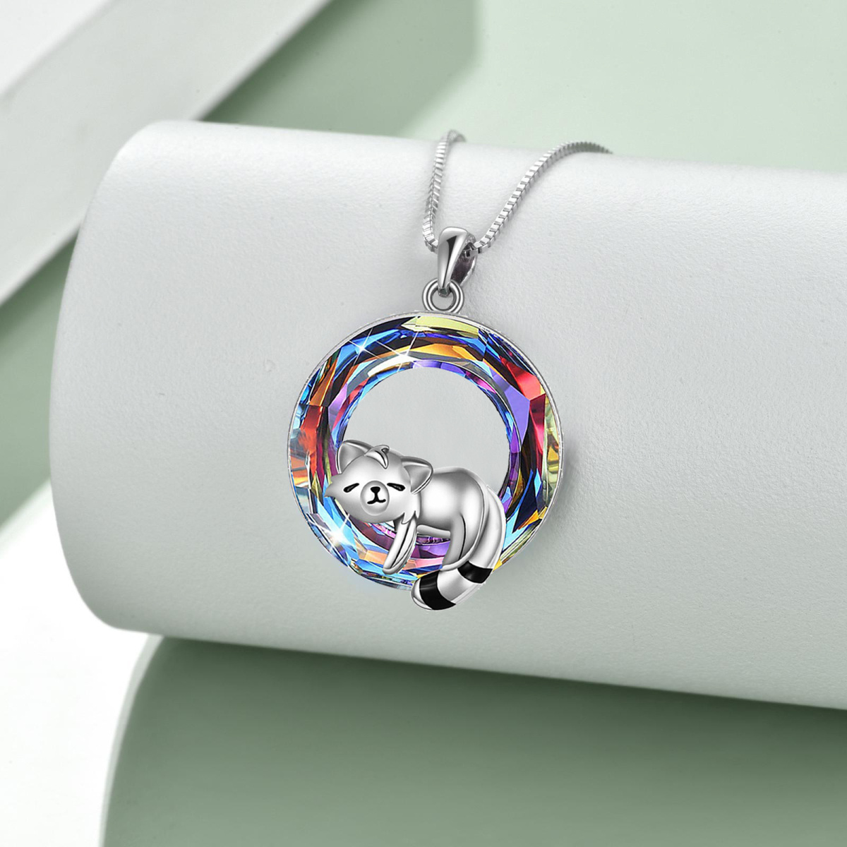 Sterling Silver Crystal Panda & Circle Pendant Necklace-4