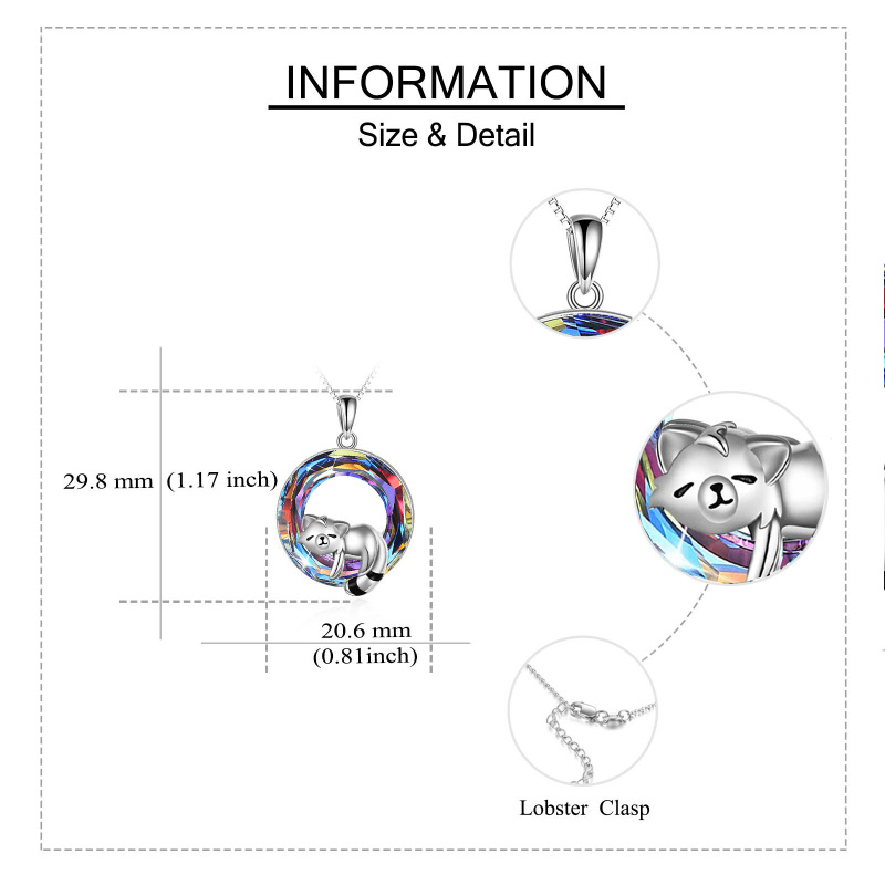 Sterling Silver Crystal Panda & Circle Pendant Necklace-5