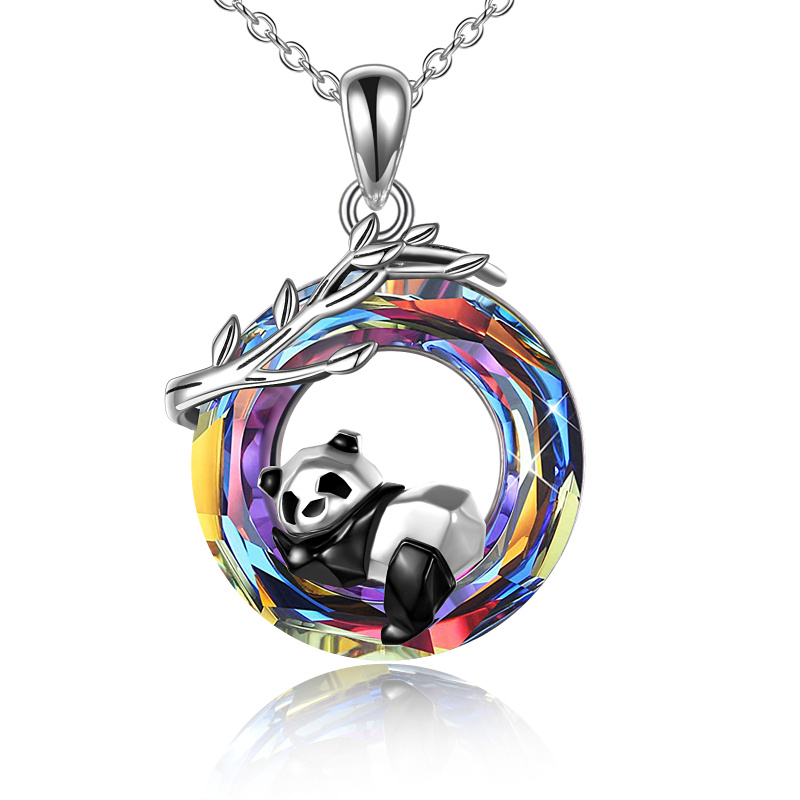 Sterling Silver Crystal Panda Pendant Necklace-6