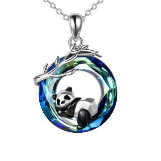 Sterling Silver Crystal Panda Pendant Necklace-48