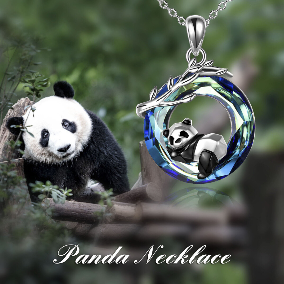 Sterling Silver Crystal Panda Pendant Necklace-3